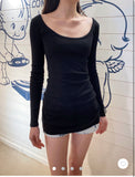 Ifomt Black Sexy Long Sleeve Tees Women Casual Cotton Preppy Style U-neck Sexy Tops Clothes Streetwear Vintage Chic T-shirts Y2K Top
