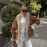 IFOMT Spring Outfits Autumn and Winter Warm Cotton Jacket Coat 2025 Loose Brown Faux Fur Suede Jacket Casual Oversize Coats Jacket Women