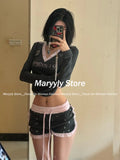 Ifomt American Vintage Spice Girl 2 Piece Set Women Sexy V-neck Long Sleeve Slim Tops + Y2k High Waist Shorts Sweet Sprots Suits 2024 outfit inspo