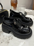 IFOMT Lace-Up Round-Toe Split-Joint Loafers Platform Shoes
