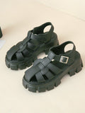 IFOMT Belt Buckle Hollow Round-Toe Split-Joint Gladiators Platform Shoes Sandals
