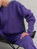IFOMT Solid Color Hooded Cable Knit Sweater