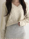 IFOMT Solid V Neck Tie Back Loose Sweater