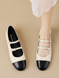 IFOMT Belt Buckle Round-Toe Split-Joint Flat Shoes Mary Janes