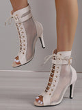 IFOMT Belt Buckle Hollow Lace-Up Peep Toe Split-Joint Zipper Boots Pumps Sandals