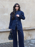 Ifomt Street Denim Shirt Jean Set Women Lapel Waist Up Long Sleeve Single Breasted Pocket Jacket Straight Trousers 2025 Lady Outfit