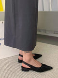 IFOMT Pleated Pointed-Toe Solid Color Split-Joint Sandals Sling Shoes
