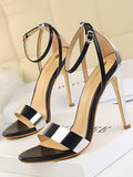 IFOMT Belt Buckle Open Toe Shiny Split-Joint Pumps Sandals Sandals