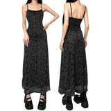 IFOMT Outfits Womens Y2K Vintage Adjustable Thin Spaghetti Straps Backless Lace Trim Floral Layered Summer Goth Straight Long Dress