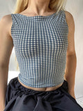 Ifomt Korean Fashion Backless Plaid Print Bow Tie Sleeveless Crop Top 2025 Casual Streetwear Summer Slim Fit Corset Style Casual Outfit
