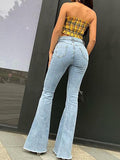 IFOMT Mid Rise Washed Frayed Flared Jeans