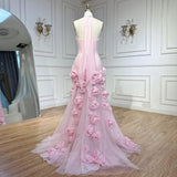 Ifomt Serene Hill 2025 Pink Chiffon Strapless Sideslit Prom Dress Formal Party Wine Red Flowers Gown Rose Collar GLA72568 Customized