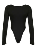 IFOMT Spring Outfits Black Lace Trim Square Collar Skinny Sexy Long Sleeve Bodycon Bodysuit Women Solid Basic Elegant Autumn Winter Rompers