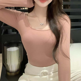 IFOMT U Neck Long Sleeve Shirt Women Warm Fleece Sexy Cropped Tops Autumn Winter Black Casual Skinny Slim Basic T Shirt Woman