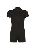 IFOMT Spring Outfits Solid Button Up Turn Down Collar Short Sleeve Slim Ribbed Rompers Womens Playsuit Basic Vintage Casual Summer Shirts