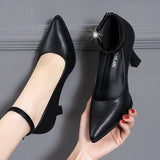 IFOMT  Classic Black Thin Heels Pumps Women Pointed Toe Ankle Strap High Heels Shoes Woman Pu Leather Soft Sole Office Shoes