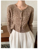 Ifomt Long Sleeve Crochet Top for Women Sheer Button Up Hollow Out Openwork Knit Cardigan Jacket Spring Summer Boho Vacation Outfit Casual Outfit