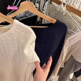 Ifomt 2025 New Autumn Winter Large Collar Sweet Chic Sweater Long Sleeve Solid Color Knitting Women Tops Simple Casual Short Pullovers