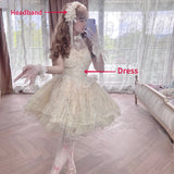 Ifomt Japanese Sweet Lolita Jsk Dress Women Elegant Pearl Mesh Lace Bow Princess Evening Party Dresses Kawaii Flower Wedding Dress