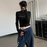 IFOMT Outfits Women Clothes T-Shirt Letter Long Sleeve Slim O-Neck Casual Streetwear Daily Fashion Outfit Spring Summer Crop Top