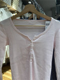 Ifomt Pink Six Buttons Ribbed Long Sleeve T-shirts Women New O-neck Cotton Slim Tee Top Female Sweet Cute Preppy Style Tshirt Y2K Tops