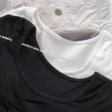 Ifomt V Neck Slim Long Sleeve T-shirts Fashion Tight Folds Basic Crop Top Woman Spring Solid Color Casual Street Y2K Summer Tees