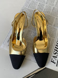 IFOMT Contrast Color Pointed-Toe Round Cut Sling Shoes