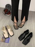 IFOMT Buckle Hollow Split-Joint Square-Toe Flat Shoes Loafers