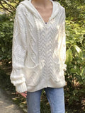 Ifomt New White Twist Hooded Sweater Women Autumn Winter Loose Cute Long Sleeve Knitted Cardigan Sweet Vintage Preppy Style Jumper Top