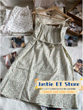 Ifomt Green Floral Print Sweet Women Dress A-line Casual Sleeveless Summer Short Dress Three Button Loose Y2K Street Vacation Vestidos