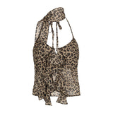IFOMT Women's Chiffon Camisole Crop Top Leopard Y2k Summer Fashion Streetwear Tank Top Female Sexy Sleeveless Tops Off Shoulder Vest