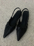 IFOMT Pleated Pointed-Toe Solid Color Split-Joint Sandals Sling Shoes