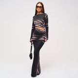 IFOMT Outfit Twill Printed Waist Hollow Out Skeleton Sexy Package Hip Skintight High-Waisted Dress New For Autumn Woman