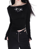 IFOMT Women Y2K Gothic Spider Graphic Grunge T Shirts Off Shoulder 2024 Autumn Winter Streetwear Tops Casual Tee Shirts Female Clothes