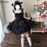Ifomt Japanese Gothic Lolita Jsk Dress Elegant Women Kawaii Lace Ruffles Bow Princess Mini Dresses White Girls Sweet Y2k Party Dress