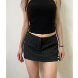 Ifomt Women Black Mini Skirt 2024 Fashion Spring Ladies Low-rise Striped Skirt Female Vintage Button Safety Pants Slim Skirt Casual Outfit