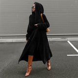 IFOMT Solid Loose Trench Coat For Women Lace Up Casual Hooded Wrap Coats Women's Street Fashion Winter Warm Coat Femme 2024 NewChristmas Gifts