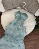 Ifomt Customized Elegant Applique Pleat Beading Flower Straight Strapless Long Dresses Party Dresses Matching Simple Chinese Style