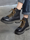 IFOMT Cow Leather Lace-Up Zipper Martin Booties