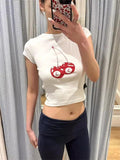 Ifomt Letter Print Tops Summer Girl Tops Grunge Crop Top Streetwear Harajuku Cute Short Sleeve T-shirts Aesthetic 2000s Y2K Clothes Casual Outfit