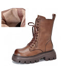 IFOMT Vintage Cow Leather Mid Heels Height Boots