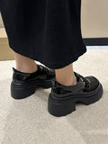 IFOMT Lace-Up Round-Toe Split-Joint Loafers Platform Shoes