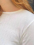 Ifomt White Lace O Collar Long Sleeve Tee Shirt Hollow Out White Basic Simple Women T-shirt Spring Autumn Cotton Slim Y2K Tight Tops
