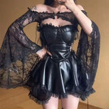 IFOMT French Gothic Punk Black Party Dress Y2K Sexy Sweet Girls Luxury Slim Fit Summer Chest Wrap Mini Dress