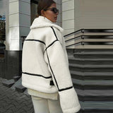 IFOMT Spring Outfits Winter Warm Lamb Wool Jacket Casual Loose Thick Coat Contrast Color One Piece Faux Fur Jacket Coat Plush Jacket Women