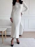 IFOMT TARXUXY Long Sleeve Knitted Dress For Women Autumn Winter Slim Sexy Striped Sweater Long Dresses Female Elegant Party ClothesChristmas Gifts