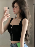 IFOMT 2024 Y2K Top Women Zipper Fly Camisoles Knitted Sexy Summer Tank Tops Sleeveless Female Solid Crop Top