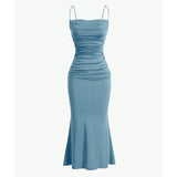 Ifomt All Seasons Women's Dresses Elegant Party Fitting Slim Spaghetti Strap Mermaid Hem Maxi Fashion Party Dresses