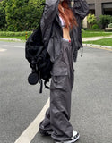 Ifomt Y2K Parachute Black Pants Women Hippie Streetwear Oversize Pockets Cargo Trousers Harajuku Wide Leg Baggy Sweatpants Casual Outfit