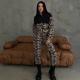 IFOMT Outfit  Leopard Print Fleece Long Sleeve Zip Up Winter Coat Jacket Long Pant Women'S Sets Casual Clothes Streetwear Y2K  Fashion